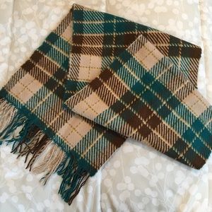 Brown, teal, and tan scarf